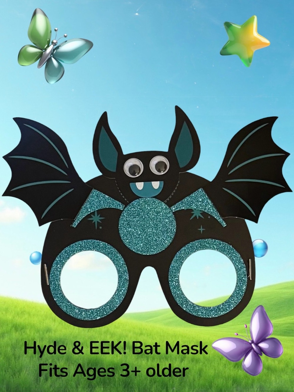 $2 Add-on | Halloween Hyde & EEK! Kids Blue Glitter Bat Mask